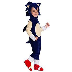 Rubies Sonic babykostuum, maat 1-2 jaar, jumpsuit met overschoenen en hoofdaccessoires, Sega-officier, carnaval, Kerstmis, verjaardag, feest en Halloween.