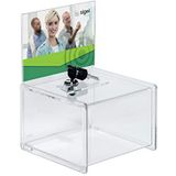 SIGEL VA151 donatiebox van acryl, posterhouder met slot, 15 x 15 x 21,2 cm, transparant