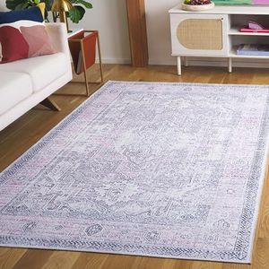 Safavieh Distressed Arizona Collection Tapis lavable en machine et antidérapant, idéal pour les zones très fréquentées, collection Arizona, poils courts Rouge et ivoire, 183 x 183 cm