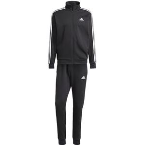 adidas Basic Fleece trainingspak voor heren, 3 strepen, S, zwart, S