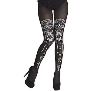 Boland 02256 La Calaca panty, zwart/wit, volwassenen, dames, dag van de dood, skelet, Halloween, themaavond, kostuum, accessoires