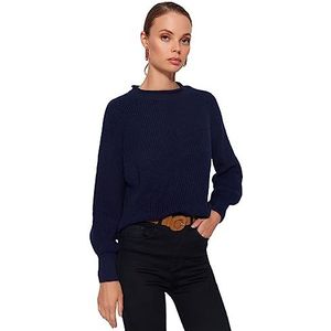 Trendyol Basic gebreide trui met ronde hals, normale pasvorm, sweatshirt voor dames (1 stuk), Navy Blauw