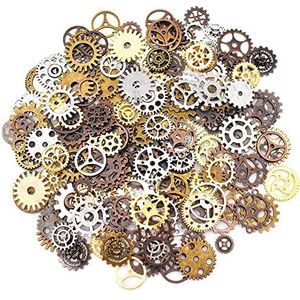 Guador Steampunk Cogs, 300 gram, vintage, metaal, antieke gears, klok, horloges, wielen, bedels, accessoires, bronzen kleuren, gemengd voor knutselen, handwerk, sieraden maken, metaal, Metaal