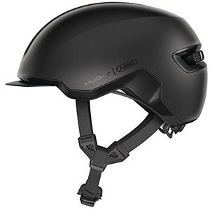 ABUS Urban Helm HUD-Y - met magnetische, oplaadbare led-achterlicht en magneetsluiting - coole fietshelm voor dagelijks gebruik - voor dames en heren - mat zwart, maat L