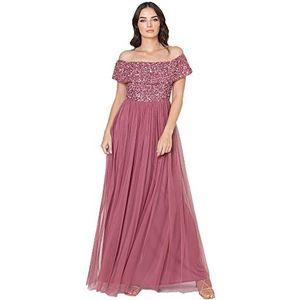 Maya Deluxe Maya Berry Bardot Embellished Maxi-jurk voor bruidsmeisjes voor dames, Desert Rose