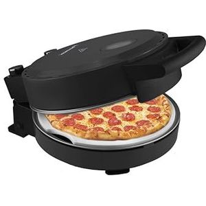 Bestron Pizzaoven voor knapperige pizza in 5-10 minuten, elektrische pizzaoven met een maximale temperatuur van 320 °C, met vuurvaste steen en 2 grote houten spatels, Black Label,