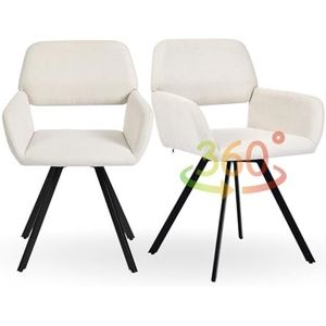 FurnitureR Set van 2 gestoffeerde draaistoelen voor eetkamer, keuken, comfortabele stoel met armleuningen, rugleuning en armleuningen voor eetkamer, woonkamer, stof, beige