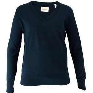 GANT Pull à col en V en tricot fin pour femme, bleu nuit, M