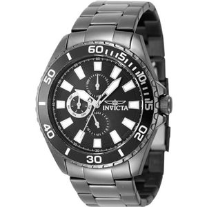 Invicta Pro Diver 47556 Herenhorloge - Entanche - analoog - kwartsuurwerk - roestvrij staal met grijze wijzerplaat, zwart., Armband
