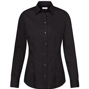 Seidensticker Damesblouse - modieuze blouse - gemakkelijk te strijken met hemdkraag - slim fit - lange mouwen - 100% katoen, zwart.