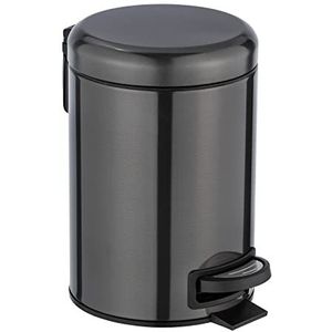 WENKO Leman Pedaalemmer, zwart, metallic, 3 liter, afvalemmer met vingerafdruk, inhoud 3 liter, roestvrij staal, 17 x 25 x 22,5 cm, zwart