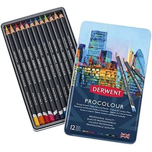 Derwent Procolour - Set van 12 kleurpotloden, ronde vullingen, 4 mm, gladde textuur, voor tekenen en kleuren, professionele kwaliteit (2302505)