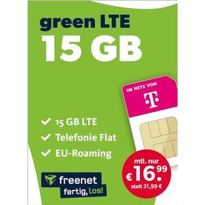 mobilcom-debitel 40 GB LTE mobiele telefoon groene platte telefoon & SMS Allnet in alle Duitse netwerken, EU-Roaming, 1 maand batterijduur