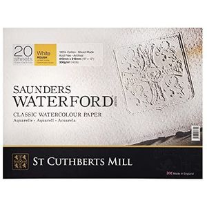 ST CUTHBERTS MILL Saunders Waterford Blok, 20 vellen, aquarelpapier, theedoekkorrel, 41 x 31 cm, 300 g/m², natuurlijk wit