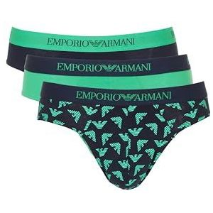 Emporio Armani Cotton Pure Cotton slips voor heren, 3 stuks, Neon Groen/Navy Print Marineblauw