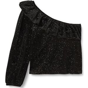Koton One Shoulder Blouse Glitter Detail Ruffle Blouse Meisjes, Zwart 999