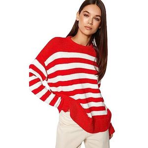Trendyol FeMan Pull en tricot à col rond, coupe régulière, rouge, taille S, Rouge, S