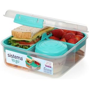Sistema TO GO Bento Cube Box | 1,25 liter | Schoollunchbox met compartimenten en een snack-pot | BPA-vrij | 1 stuk | blauwgroen mint
