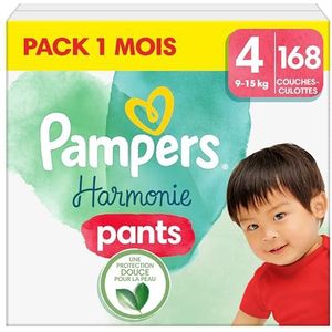 Pampers Harmonie luiers maat 4 (9-15 kg), 168 luiers, 1 maand verpakking, 100% Pampers absorptie en plantaardige ingrediënten, nu met meer luiers