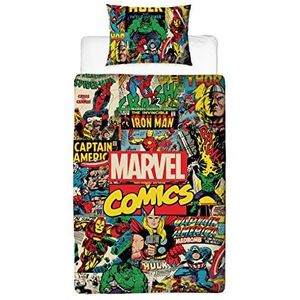 Disney Marvel Avengers Comics World Brands beddengoedset voor eenpersoonsbed, dubbelzijdig omkeerbaar dekbedovertrek en bijpassende kussensloop