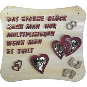 Petra's Bastel News Knutselset voor houten bord ""Das eigen Glück kann man nur vermenigvuldigen wenn Man es deelt met hartkader, hout, 34x22x5 cm