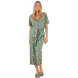 women'secret Garfield Pyjamaset, 100% katoen, groen, pijama-set voor dames, Groen patroon.