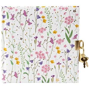 goldbuch 44 454 Dagboek Meadow Miracles White met slot en 2 sleutels, bloemen, wit, 16,5 x 16,5 x 1,5 cm, dagboek, 96 witte pagina's, kunstdruk, notitieboek, wit