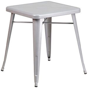 Flash Furniture Vierkante tafel voor binnen en buiten, metaal, zilverkleurig, 64,77 x 63,5 x 15,24 cm