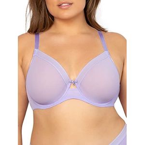 Curvy Couture Ongevoerde beha met transparante mesh volledige bedekking beha voor dames, Lavendel mist