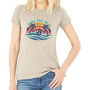 Del Sol Dames Boyfriend Tee - Come Sail Away, Natural Heather T-shirt - Changes from Blue to Vibrant Colors in The Sun - 90% Combed, ringgesponnen katoen, fijne jersey, 10% polyester - maat XL