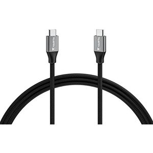 VARTA USB type C naar USB type C kabel 2 m Speed Charge & Sync oplaadkabel en gegevensoverdracht kabel 100 W zwart nylon