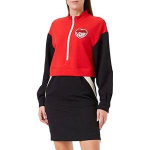 Love Moschino Long-Sleeved Comfort Fit with Contrast Colour Inserts-Zippers on The Sides Andlove Storm Knit Effect Heart Patch Robe Femme, Black Beige Red, 40
