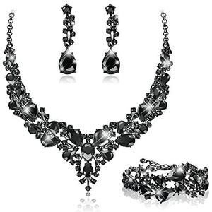 JeweBella Vrouwen Bruidssieraden Kristal Bruids Ketting Vintage Bergkristal Oorbellen en Armbanden Bruiloft Verloving Set Bruidsmeisje Mode Sieraden Cadeau Set