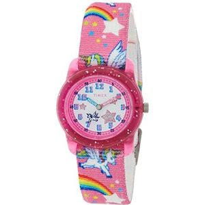 Timex Analoog kinderhorloge met 28 mm elastische stoffen horlogeband, Eenhoorn roos