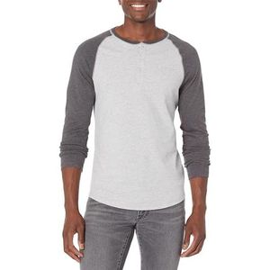 Amazon Essentials Henley shirt met lange mouwen, slim fit, lichtgrijs gemêleerd, maat XS