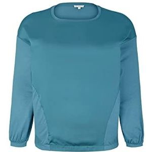 TOM TAILOR Dames T-shirt met lange mouwen in grote maat van materiaalmix 1035823, 13222 - pastel groenblauw, 46 grote maat, 13222 - Pastel Teal