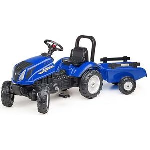 FALK Speelgoedtractor met Pedalen New Holland met Aanhanger Blauw