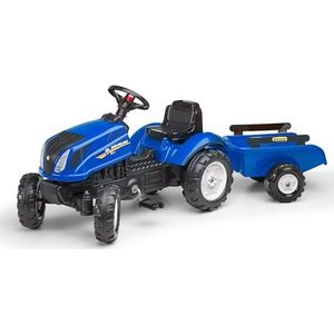 FALK Speelgoedtractor met Pedalen New Holland met Aanhanger Blauw