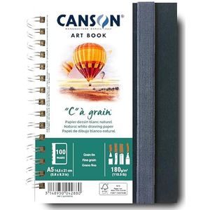 CANSON - Professional Book tekenpapier wit – fijne korrel – 180 g/m² – spiraalgebonden notitieboek – A5-14 – 8 x 21 cm – natuurlijk wit – 50 vellen