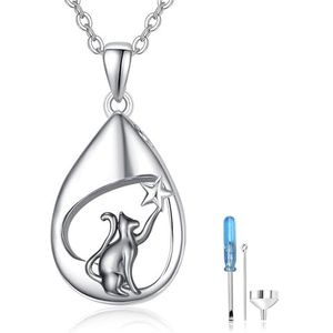 TANGPOET 925 sterling zilveren begrafenis urn ketting voor as, grafmonument, hart sieraden, as, aandenken hanger met trechter vulset, Sterling zilver, Geen edelsteen