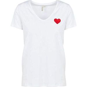 PIECES Pcnew Billy Tee Emb Kac FC T-shirt voor dames, Wit glanzend details: rood hart