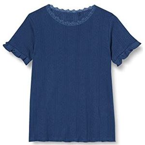 Noa Noa miniature Insignia Blue Polka T-shirt voor meisjes, 7 jaar, biologisch katoen, Blauwe badge