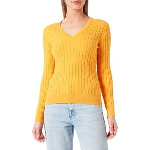 GANT Stretch Cotton Cable V-hals Sweater Shirt Dames, medal geel