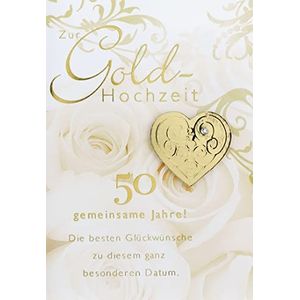 Perleberg Gouden huwelijkskaart met gouden hart - Lifestyle collectie - gouden bruiloftskaart - gouden huwelijkscadeau met envelop - 11,6 x 16,6 cm