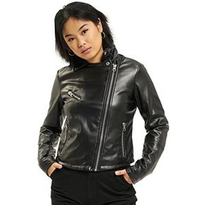 Urban Classics Dames biker jas kunstleer, zwart (00007)