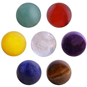 Morella 7-delige chakra-ballenset met 7 minerale stenen en ballen 16 mm voor halsketting in fluwelen zakje amethist amethist, amethist steen, amethist