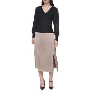 DKNY L/S Mix Media V Nck Sweatshirt voor dames, zwart., L