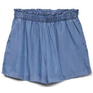 VERO MODA Vmharper Dames Hr Pull On Frill Shots Shorts, Denim Mid Blue, XS, Denim middenblauw