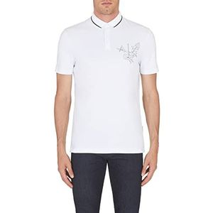 ARMANI EXCHANGE Duurzame stof, elastisch katoen, normale pasvorm, Eagle-logo op de voorkant, poloshirt voor heren, wit, L, Wit.