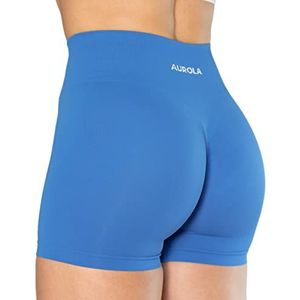 AUROLA Dream Collection trainingsshorts voor dames, hoge taille, naadloos, scrunch, atletisch, hardlopen, fitnessstudio, yoga, actieve shorts, Diva - Blauw